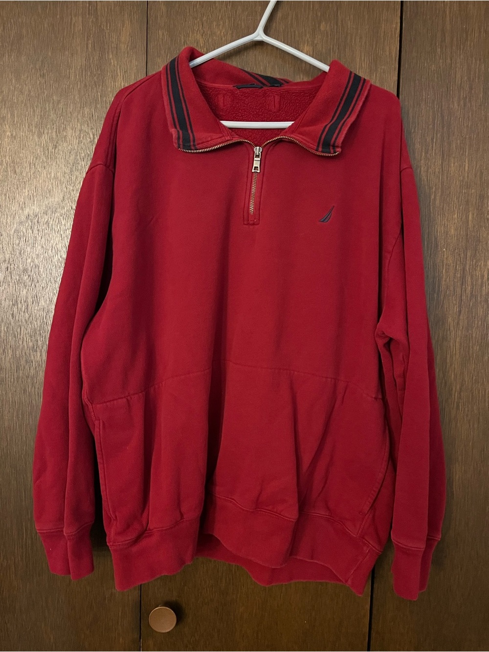Nautica Red Collared Quarter Zip Sweater